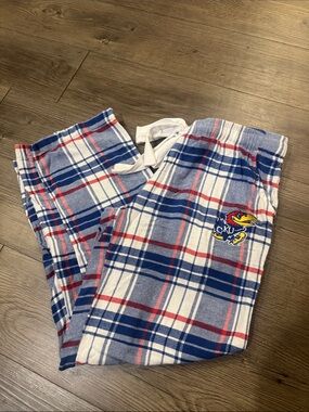 University of Kansas Plaid Men’s Pajama Pants w KU Jayhawk Logo. S. Like New!💙💛